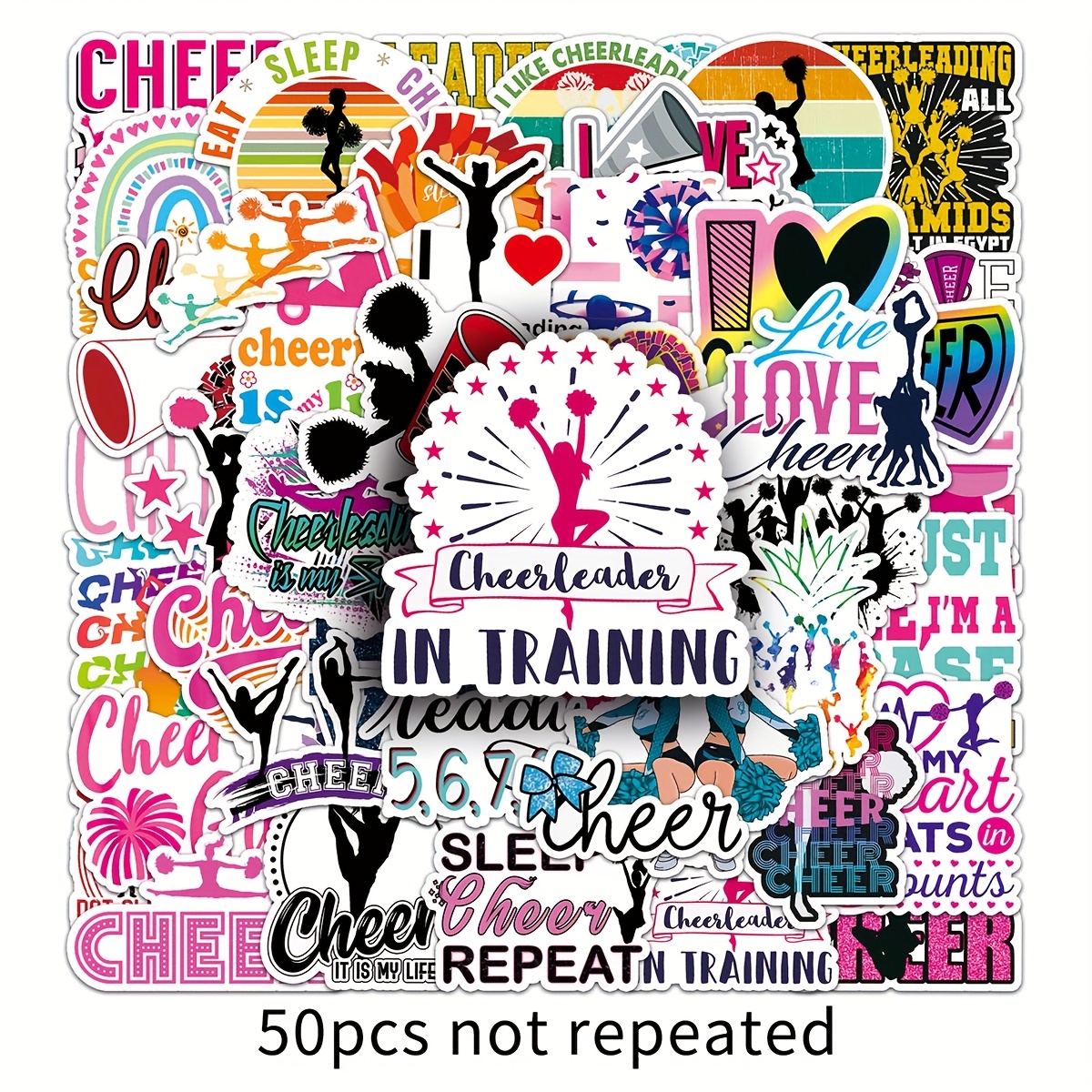 TEMU 50pcs Cheerleader Cartoon Creative Cute Minimalist English Slogan Stickers For Luggage, Diary And Car Decoration