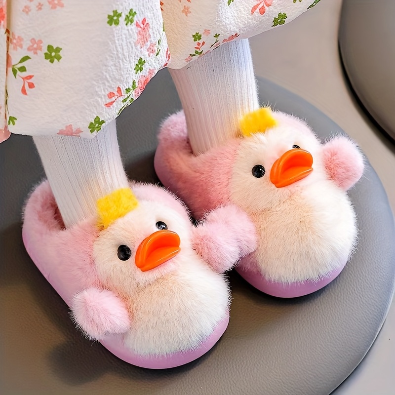 ' Cute Duck Slippers - Winter Warm Soft Plush-like Indoor/Outdoor House with Rubber Sole, Low-Cut Duckling Booties for & (Pink, Grey, Yellow) - Easy Slip-On & Durable for, Playtime