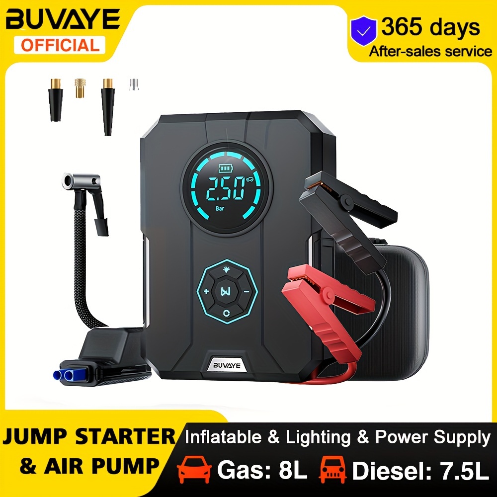 

Jump Starter Power Bank Jumper Pack Car Start 35 Times 12000mah 1500a Air Compressor 4 In1 Function Power Banks Tire Inflator