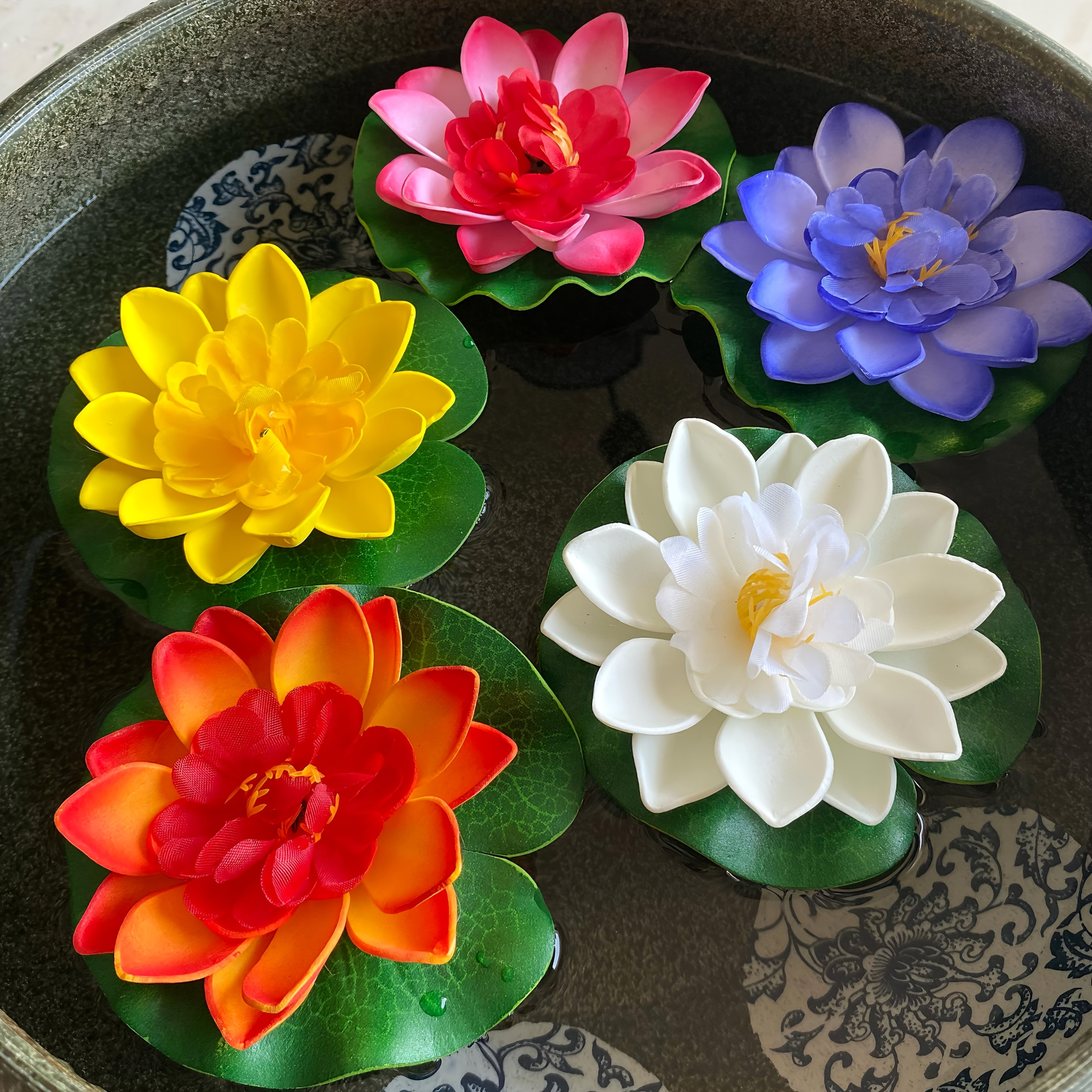 5pcs artificial for lotus 3 93in floating pond decor for garden pond aquarium realistic foam   diwali and altar decoration