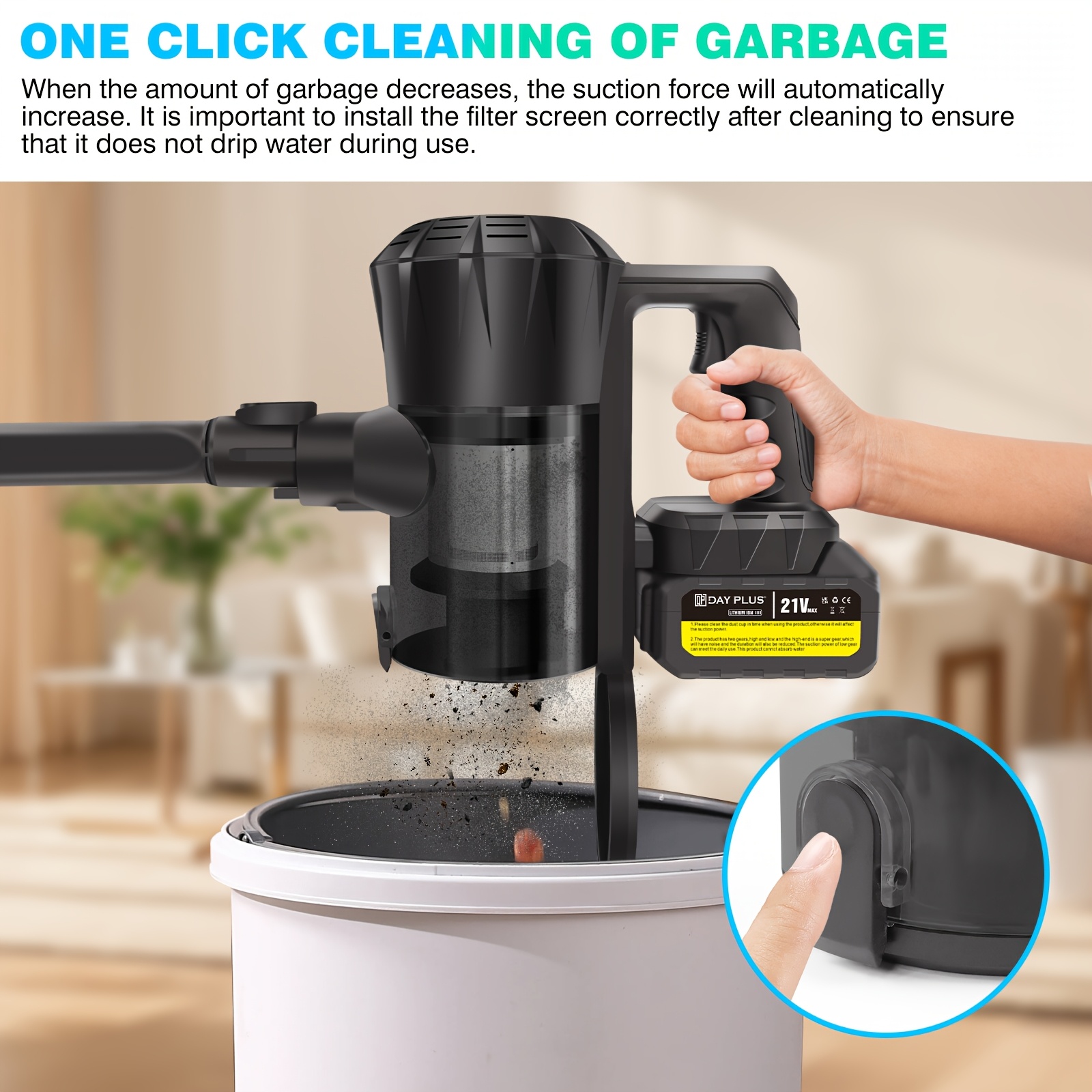 Cordless Vacuum Cleaner, Wall Hanging Stick Vacuum Cleaner 15KPA Pet Vacuum Cleaner With Tangle-Free Brush, 3000mAh Battery, Up To 65 Mins Runtime, For All Hardwood Floors Carpet Pet Hair, Ideal For Home & Car Use