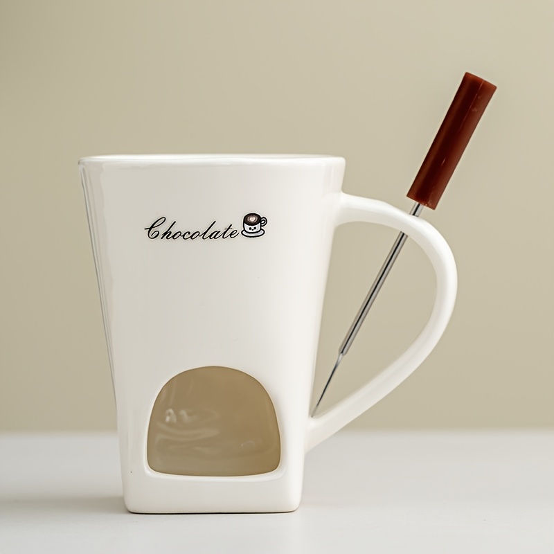 TEMU Chocolate Fondue Mug Ceramic Pot Hot Chocolate Caramel With Fork, 150ml/5oz