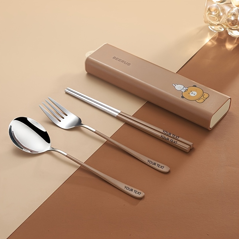 customizable stainless steel cutlery box with handle personalized text   forks spoons chopsticks cute storage box ideal for picnics parties travel outdoor dining   customizable design durable construction Product details 1