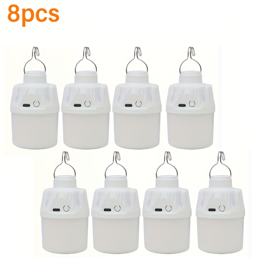 E-shop LiHangStar 8-teiliges Outdoor-LED-Campinglaternen-Set, IP54 tragbare Outdoor-Notleuchte, USB-aufladbar mit Metallhaken, ultrahelle
