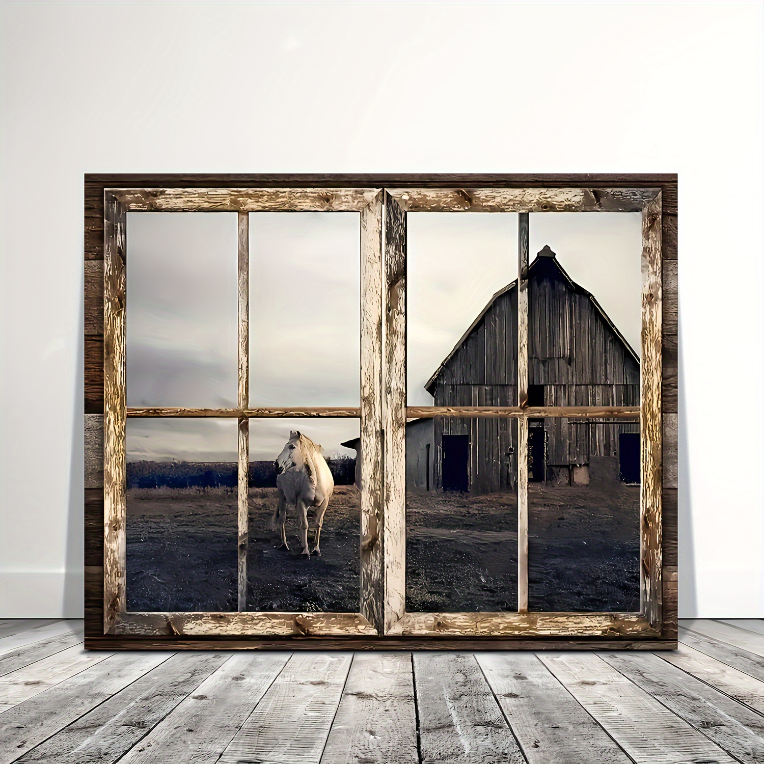

1pc Wooden Framed, Old Barn Canvas Wall Art Rustic Wall Decor Fake Window Paintings Farmhouse Living Room Decor Barn Picture Modern Home Artwork Decor For Bedroom Kitchen,11.8inx15.7inch