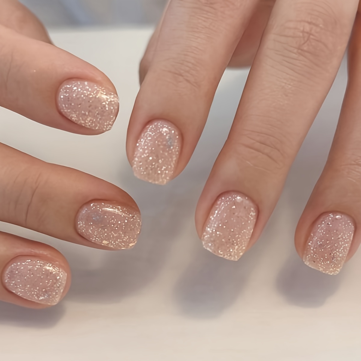 

French Style Short Pink Glitter Retro Nail Removable 24pcs, Simple, Sweet, Elegant And Luxurious Style, Removable False Nail Stickers, Suitable For Festivals, Parties, Friends ,