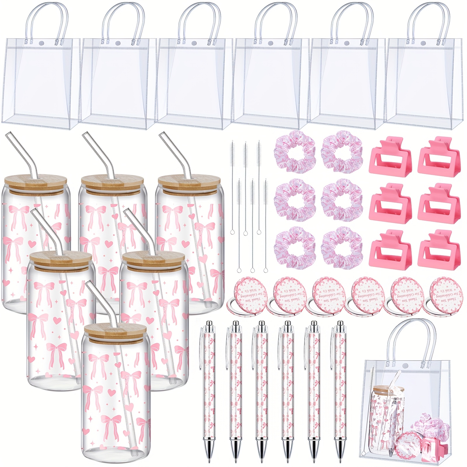 6 Set Shower Game Prizes For Player Winners Tumblers With Lids Straws Mirrors Hair Scrunchies Pens Hair Clips Gift Bags For Bridal Shower Wedding Game Favors Multi-Item Party Favor Packs