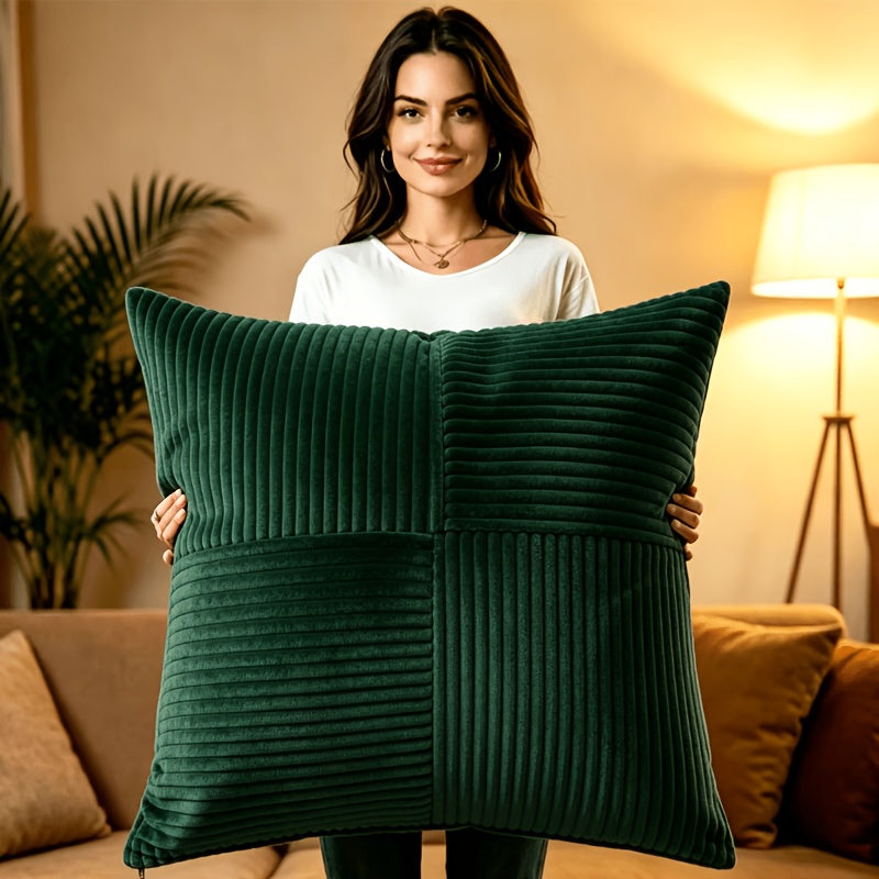 TEMU Corduroy Square Large Pillow Cover - Cross Splicing Design - Zipper Closure - Machine Washable - Used For Living Room Decoration - Valentine's