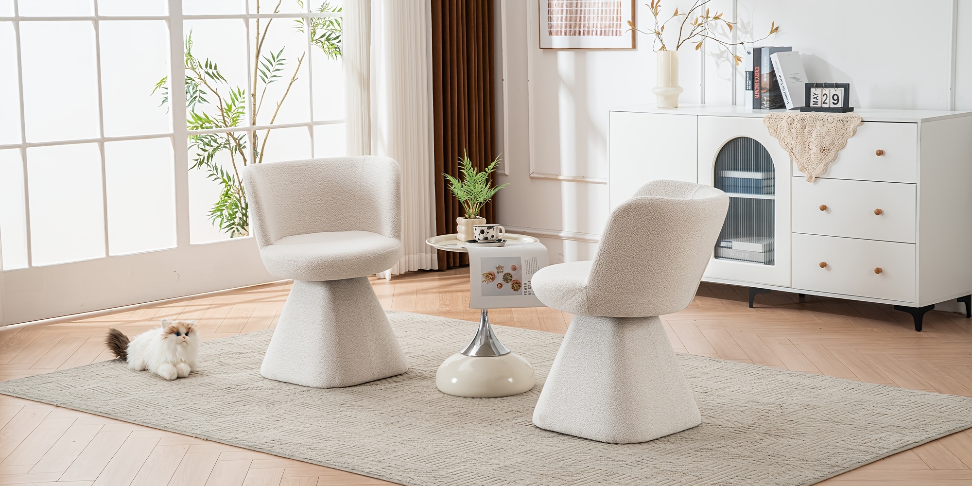Swivel Accent Chair, Modern 360° Barrel Chair with Curved Backrest, Round Vanity Armchairs for Bedroom, Living Room, Reading Room