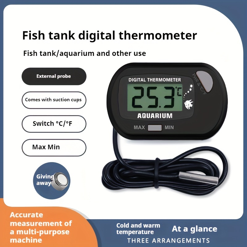 digital aquarium thermometer with probe suction cup   0 1 c f temperature measurement   for turtles reptiles fish tanks ideal valentines day fathers day gift aquarium accessories reptile care tool   display durable plastic body Product details 0
