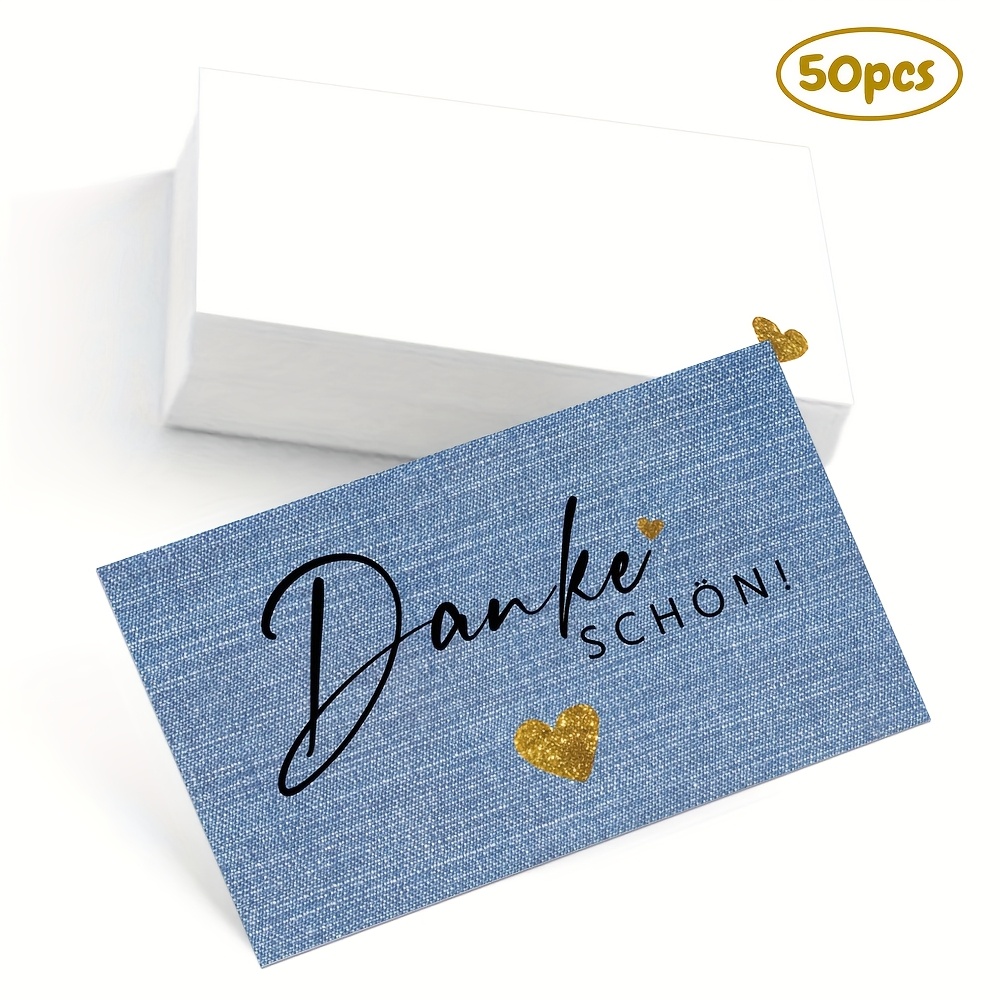 Image of 50pcs 9*5.4cm (3.5*2.1inch) German-specific "danke Schön" Denim-colored Thank You Cards, Gift Wrapping Decorative Cards, Business Cards, Double-sided Printing, On The Back