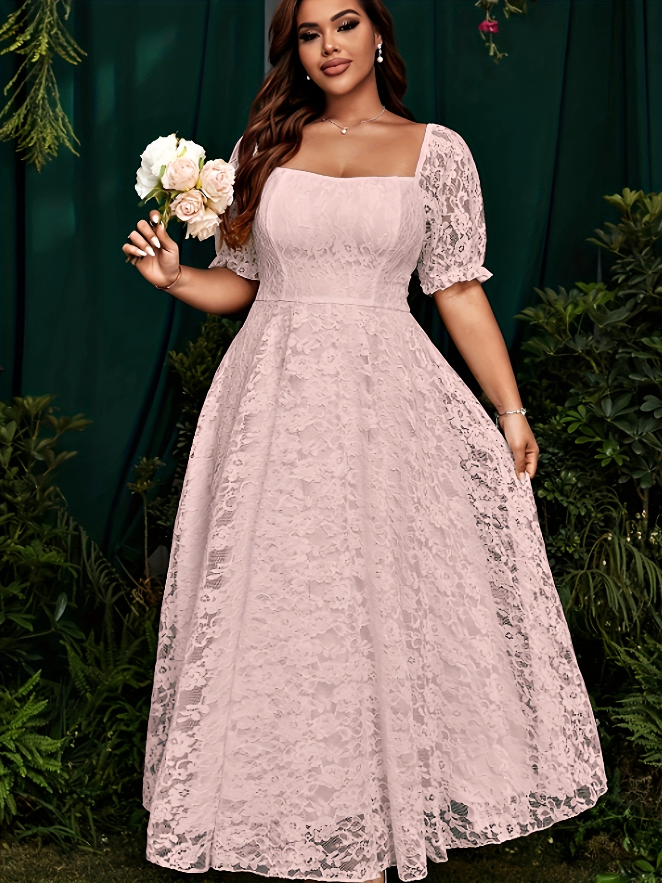 plus size western elegant dresses Ever-Pretty Plus Size Empire Waist A-Line V-Neck Holiday Dress with Long Lantern Sleeves main image 1