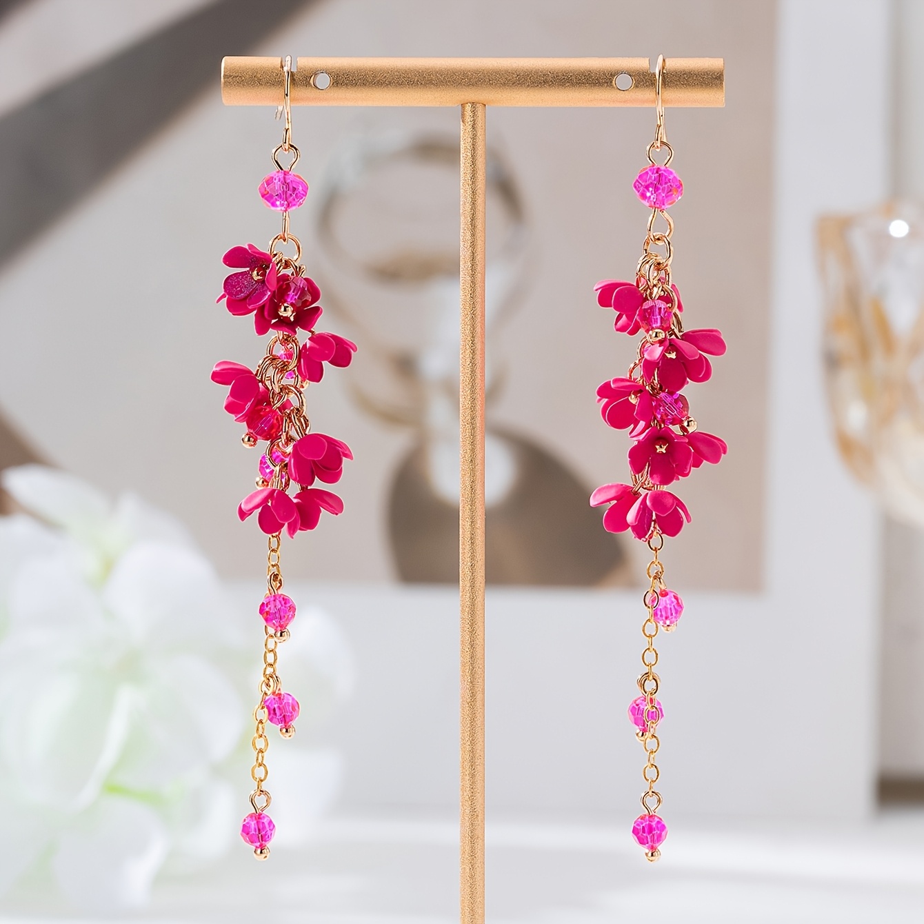 E-shop 1 Paar niedliche kleine Blumen-Quasten-Ohrringe im Multi-Set, vielseitiger eleganter Stil, mehrfarbige langen Ohrhänger mit Emaille-Blumen,
