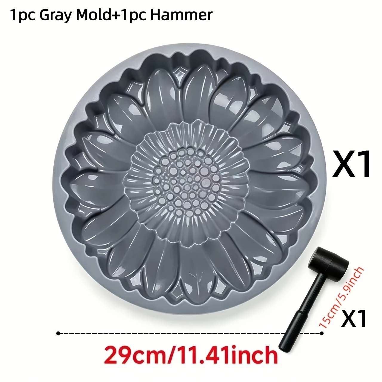 TEMU 2pcs (1pc Sunflower Mold And 1pc Tool Hammer), Sunflower Stepping Stone Silicone Mold Set With Mini Plastic Hammer, Reusable Concrete Cement