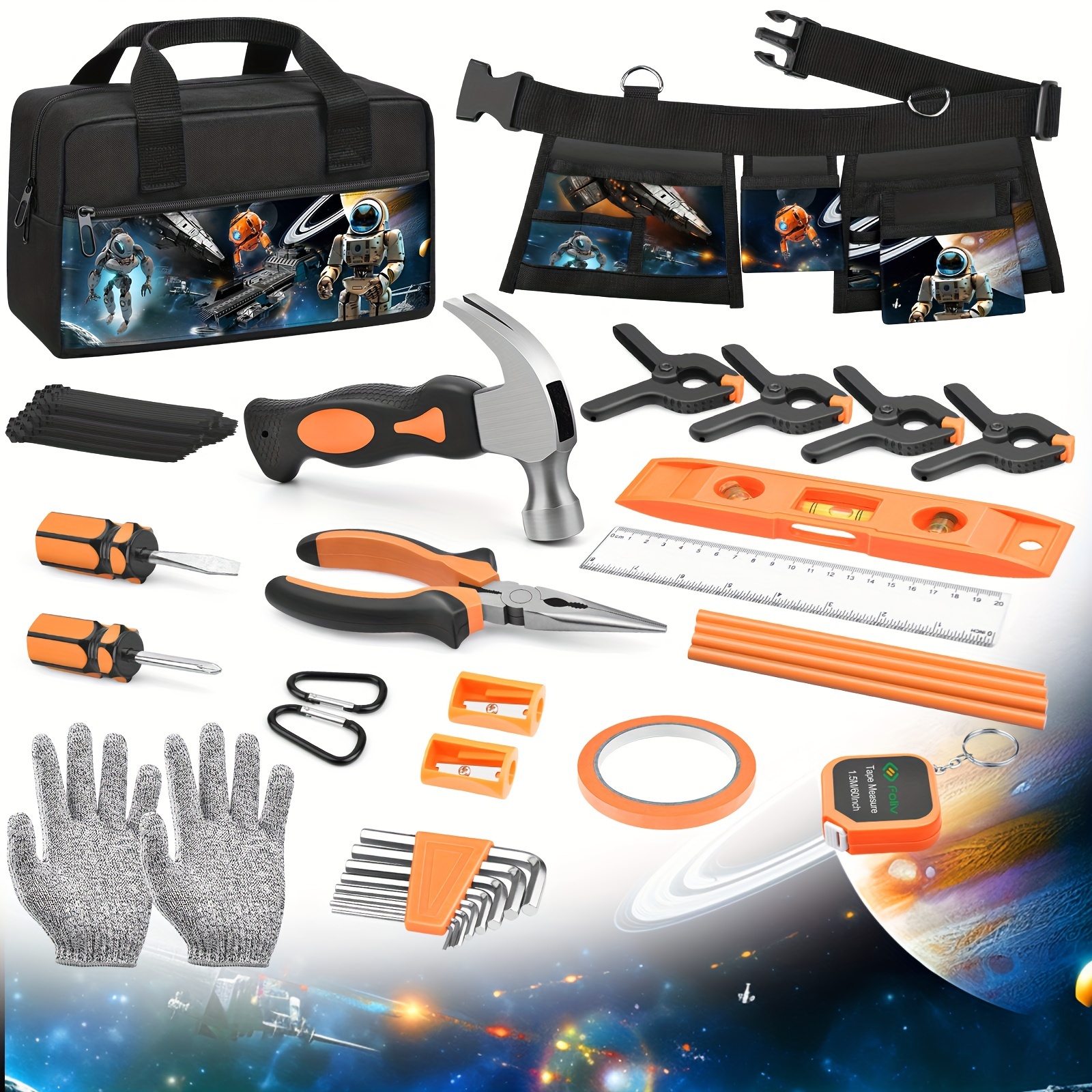 

Kids Real Tool Set, Pretend Play Construction Toy With Tool Box Kids Tool Belt, Portable Tool Bag For Toddlers Boys Ages 6-8 Years Old (orange)