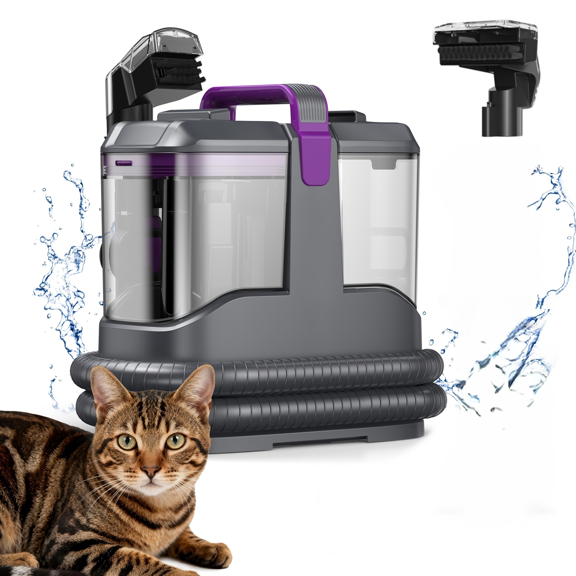 TEMU 2026 New Carpet Cleaner Machine, 40kpa, Portable Carpet And Upholstery Cleaner With 2 Brushes And Remover Formula, 1200ml Clean And 900ml Waste