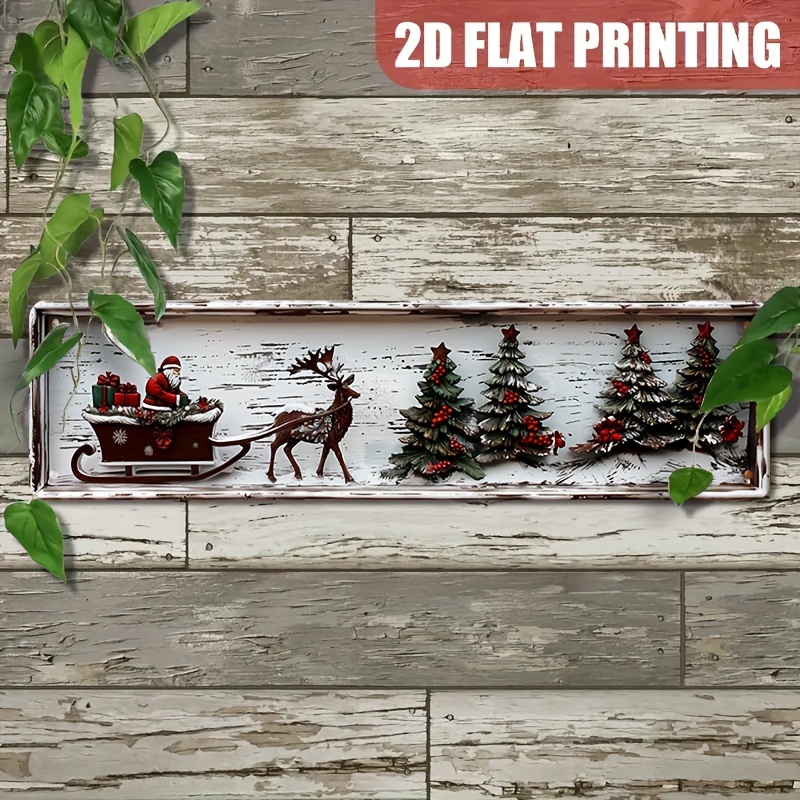 

Santa Claus & Reindeer Christmas Sleigh Metal Sign - 15.7"x3.9" Aluminum Wall Decor For Home, Bar, Coffee Shop - Perfect Holiday Gift