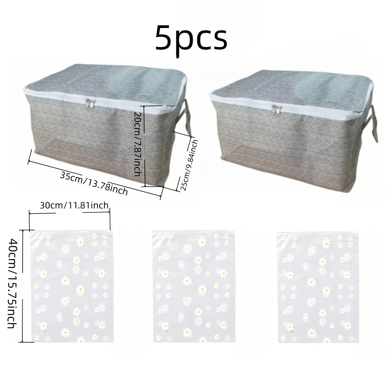 TEMU Foldable Storage Box Set - 1 Set (2 Storage Boxes + 3 Storage Bags), Moving Bags, Spring Storage Bins With Lids, Household Moving Packing Bags