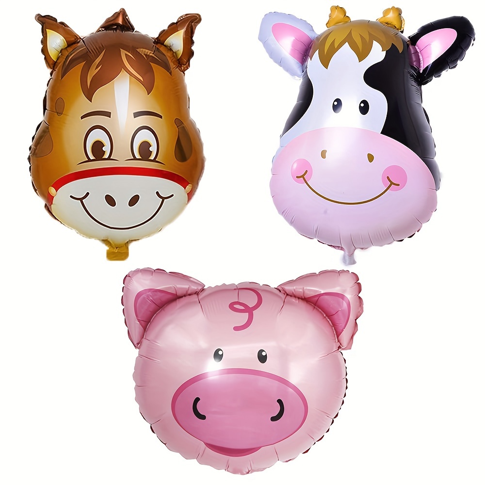 

3pcs/set Farm Animal Balloons Cow Donkey Shape Foil Mylar Balloons, For Shower Farm Animal Theme Birthday Party Supplies Decoration