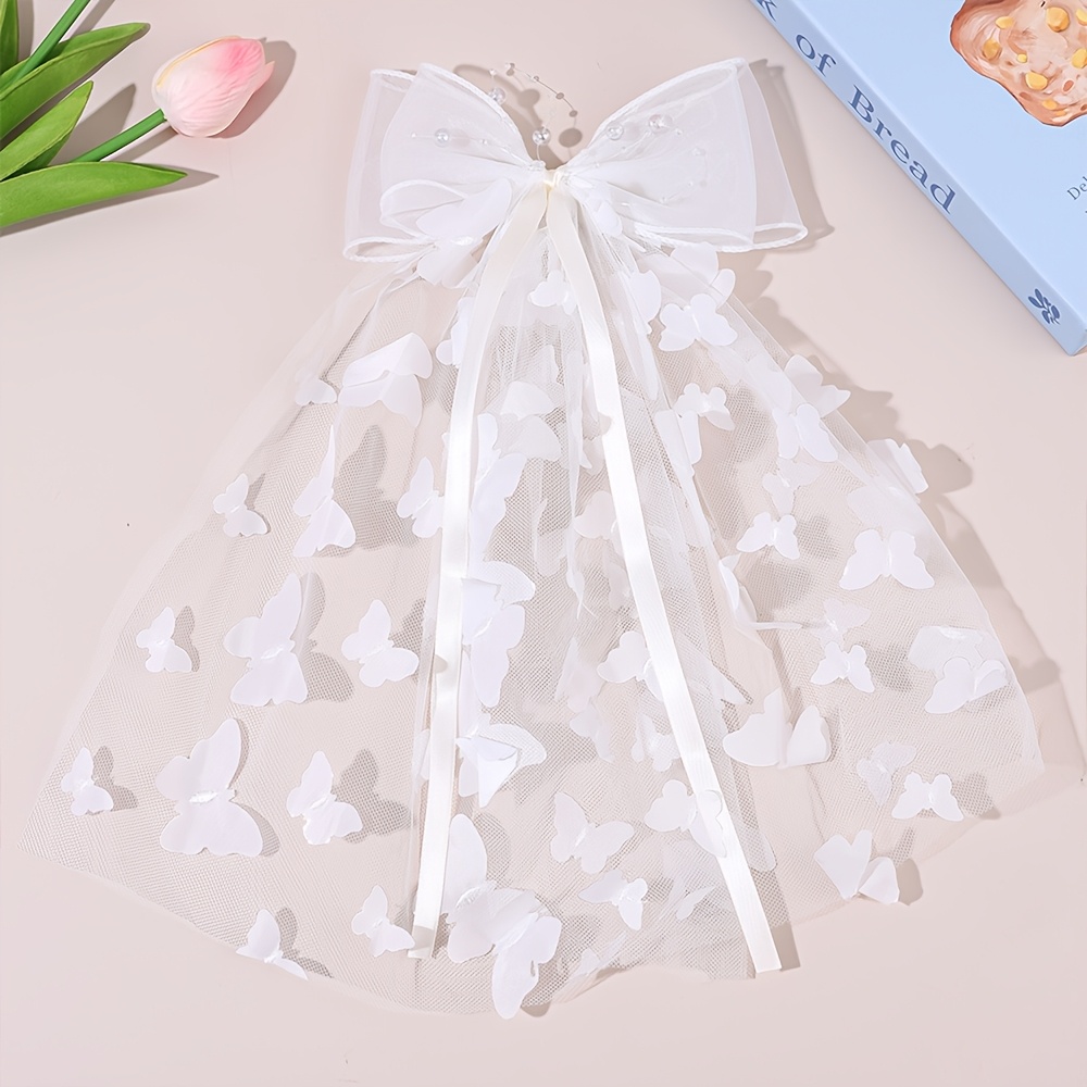 TEMU 1pc Elegante Clip per Capelli a con Rete e Stampa per Donna, Dolci Fermagli per Capelli con di Nastro e Perline per Uso , Clip per Capelli da ,