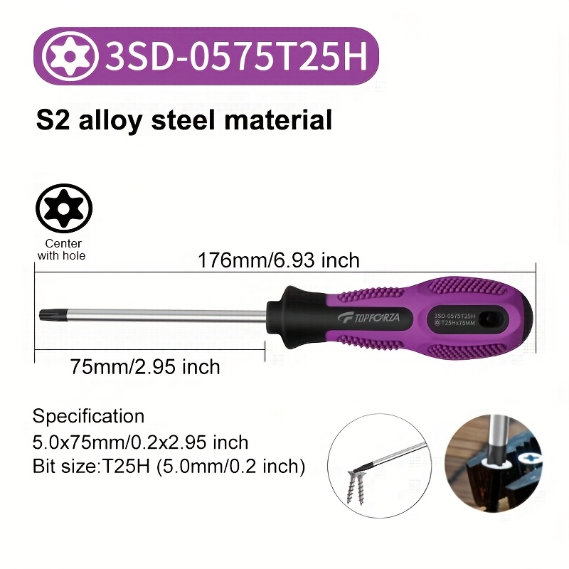 TEMU Topforza Torx Screwdriver, S2 Alloy Steel, Safety Hole Screwdriver, Magnetic Tips Screwdriver, T5-t30 Specification, Star Shape Screwdrivers For