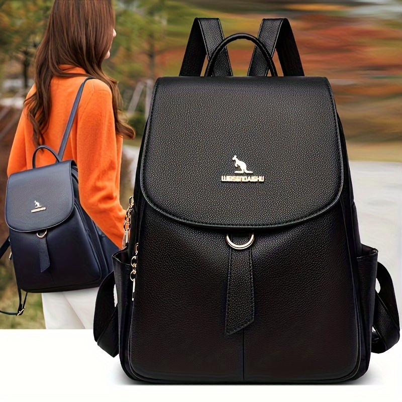 

1pc Black Simple Multi-pocket Waterproof Backpack, Multifunctional Large Capacity Pu Leather Travel Fashion Commuter Backpack, College Student Zipper Backpack