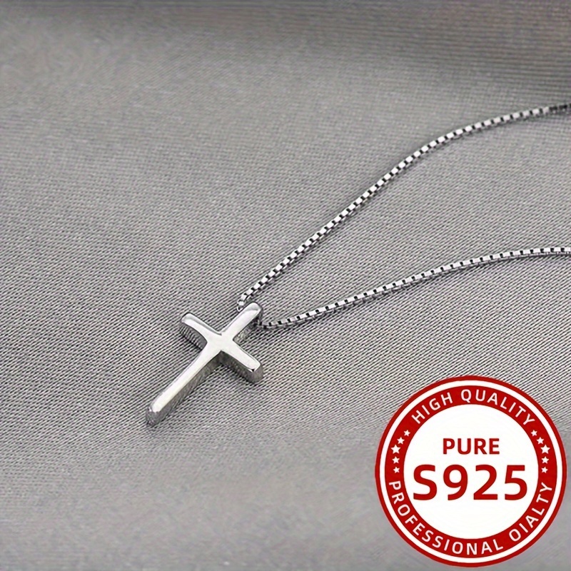 1pc 925 silver cross pendant necklace 1pc elegant 925 sterling silver cross pendant necklace for women clavicle chain versatile for and gifting holiday theme silver plated accessory details 3