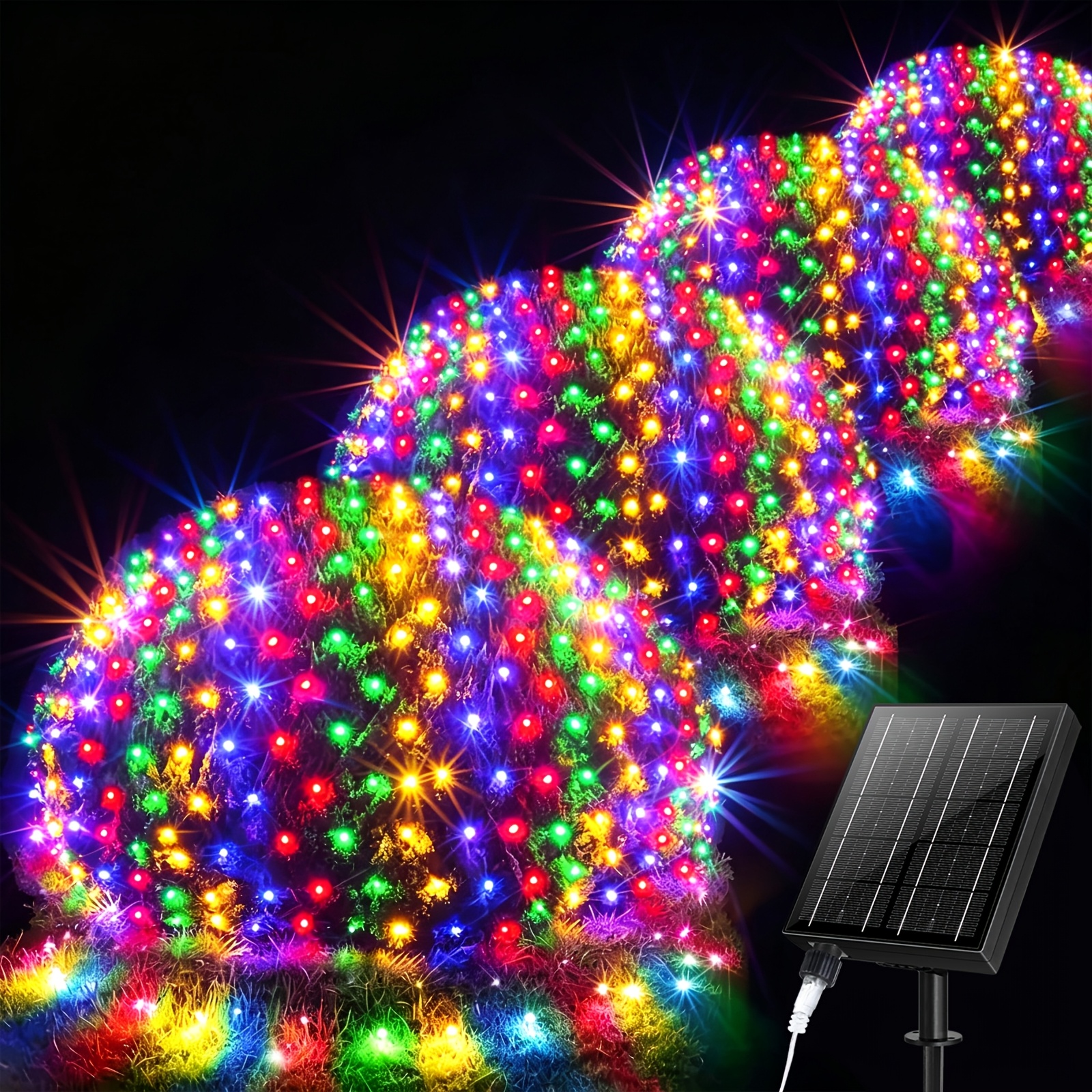 Image of Solar-powered Led Christmas Net Lights (200 Leds, 3x2m) 8 With Remote Control & Timer; Suitable For Christmas Tree Wrapping, Weddings, Windows, Walls, Backdrops, And Beach Settings (multicolor)