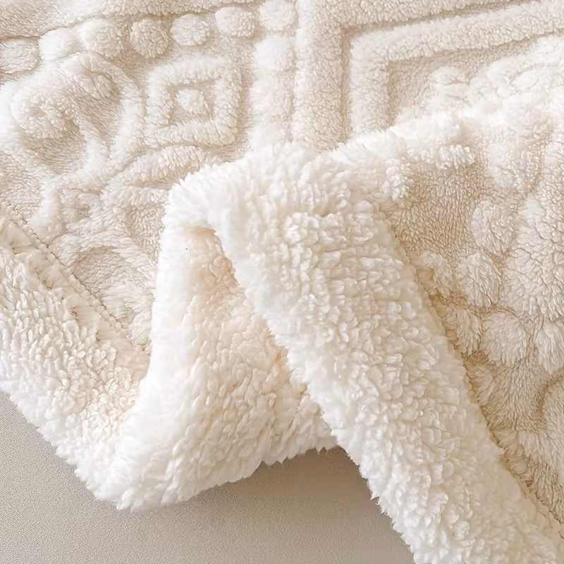 1pc luxury european cut jacquard lamb fleece thick double layer blanket warm non slip geometric pattern machine washable polyester for bedroom autumn decor accessory plush Product details 5