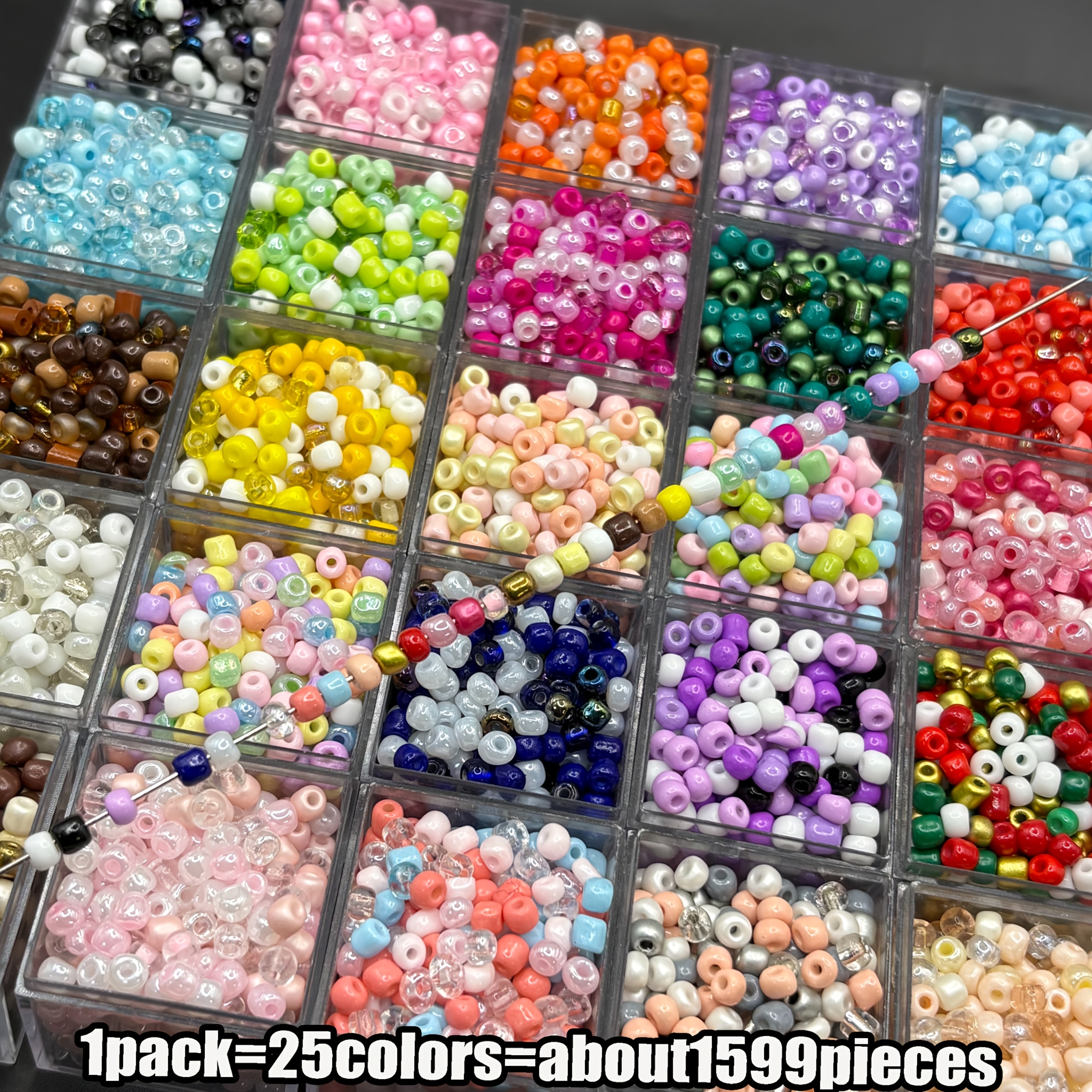 TEMU 1599pcs 25-color Premium Czech Glass Seed Beads 4mm For , Shoes, Clothing, - Vibrant Colors: Green, Blue, Pink, Purple, Yellow, Orange, Black,