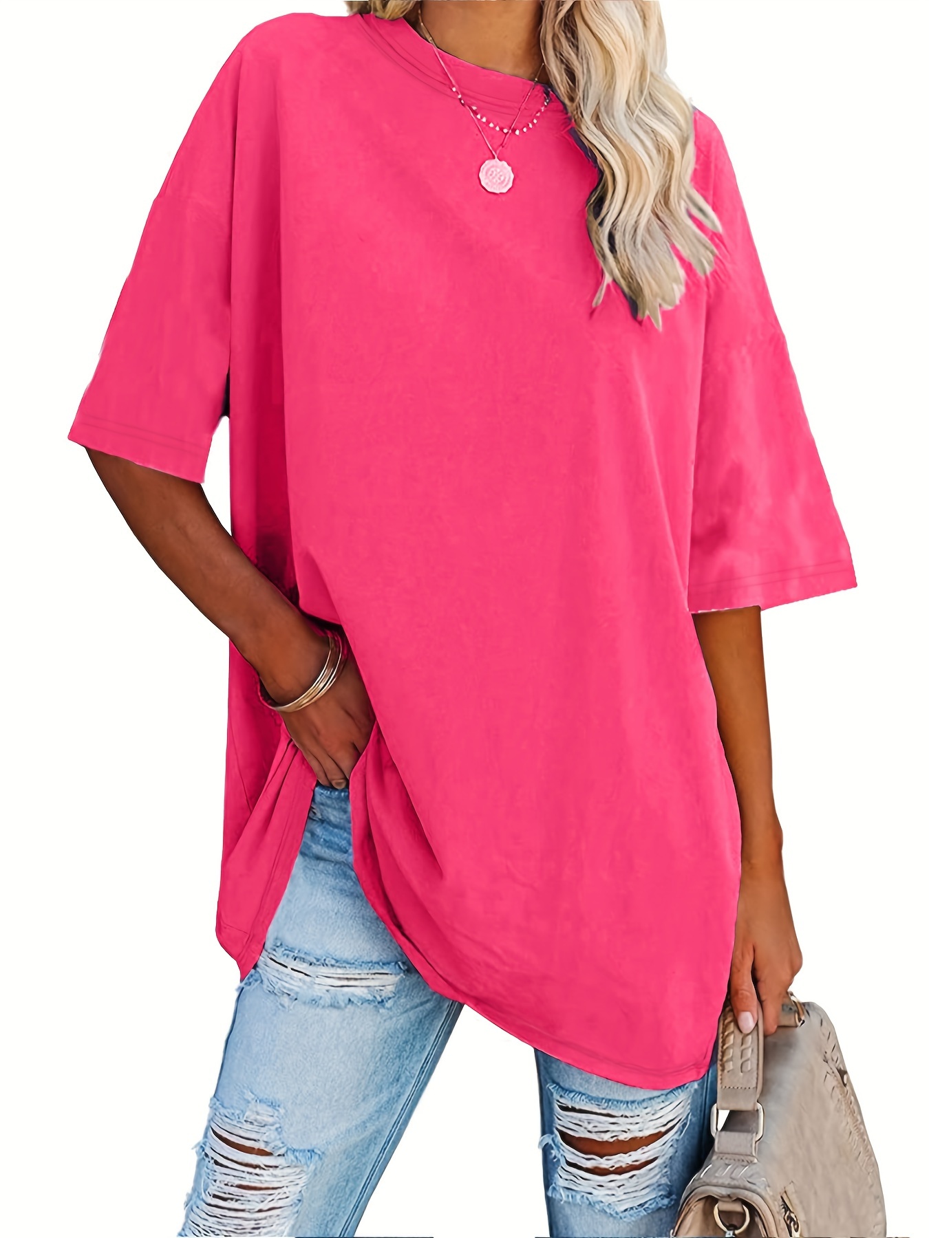 Plus Size Solid Simple T-Shirt, Casual Crew Neck Short Sleeve T-Shirt, Women's Plus Size?Clothing