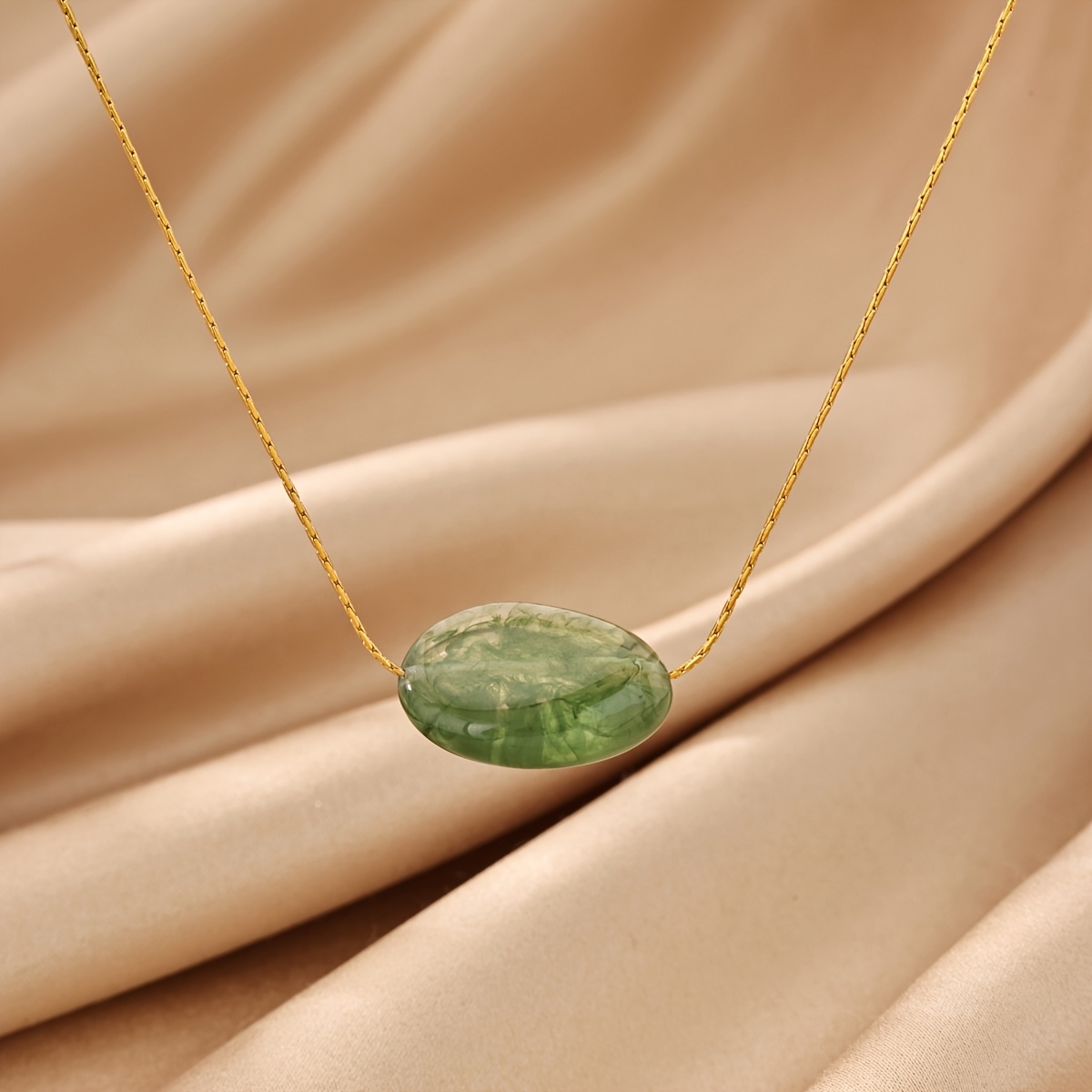 Women's Stainless Steel Inlaid Oval Resin Necklace