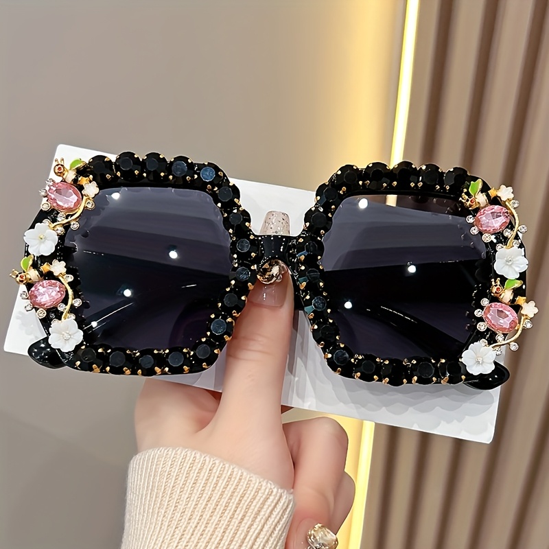 1pc oversized square womens fashion glasses luxury floral - Temu display picture 1
