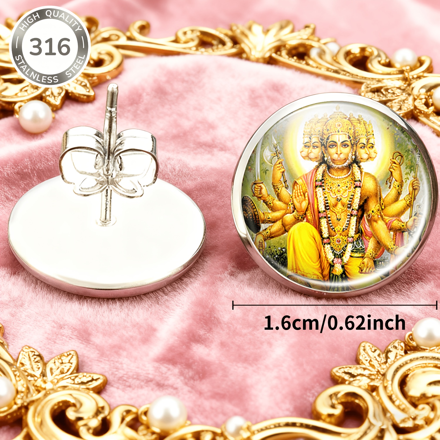 2pcs Set Hanuman No-Piercing Ear Studs, Gold