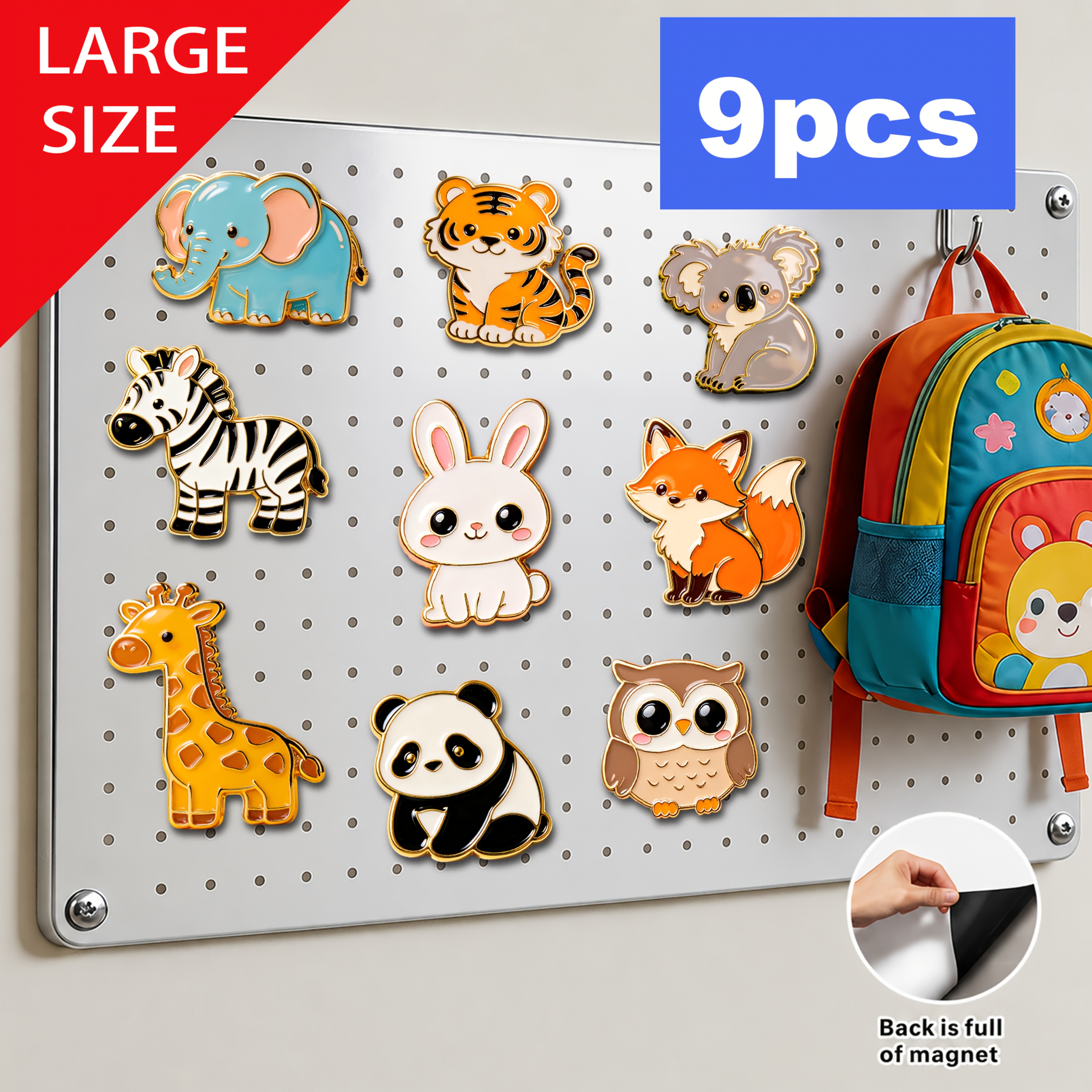 TEMU 9pcs 2d Flat Cartoon Farm Animal Refrigerator Magnets | Includes Kitten, Puppy, Rabbit And More Cute Designs - Durable Pvc Material, And