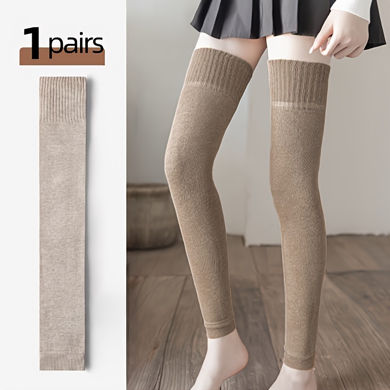 

Cozy Fleece-lined Over-the-knee Socks For Women - Warm, Thickened Leggings With Knee Protection, Solid Color, Machine Washable