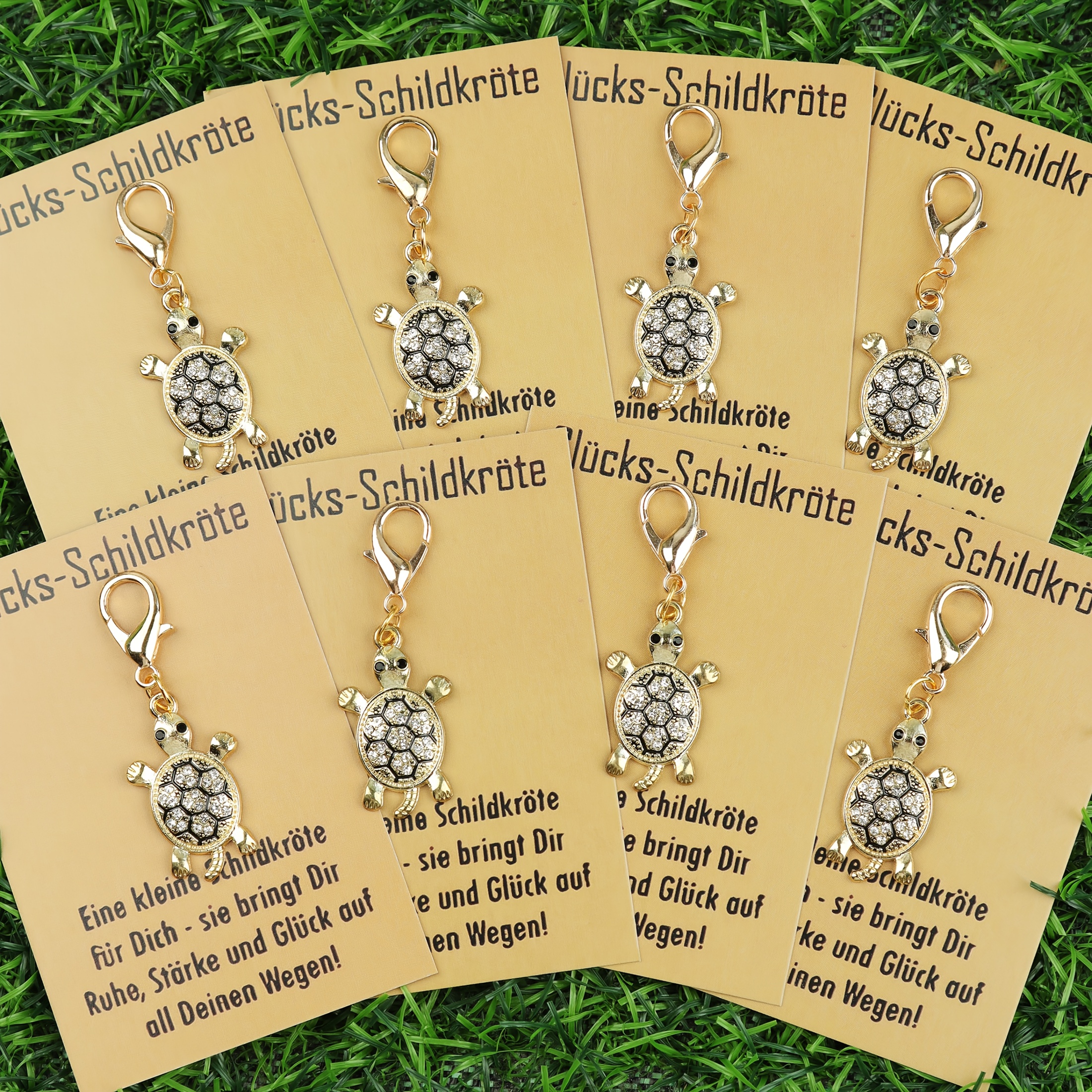Image of 4pcs/8pcs Rhinestone-encrusted Turtle Keychains With German "glückskäfer" Card, Pretty Turtle Keychain For Women, Bag Charms, Luck-bringing Gift For Family & , Birthdays, Christmas And New