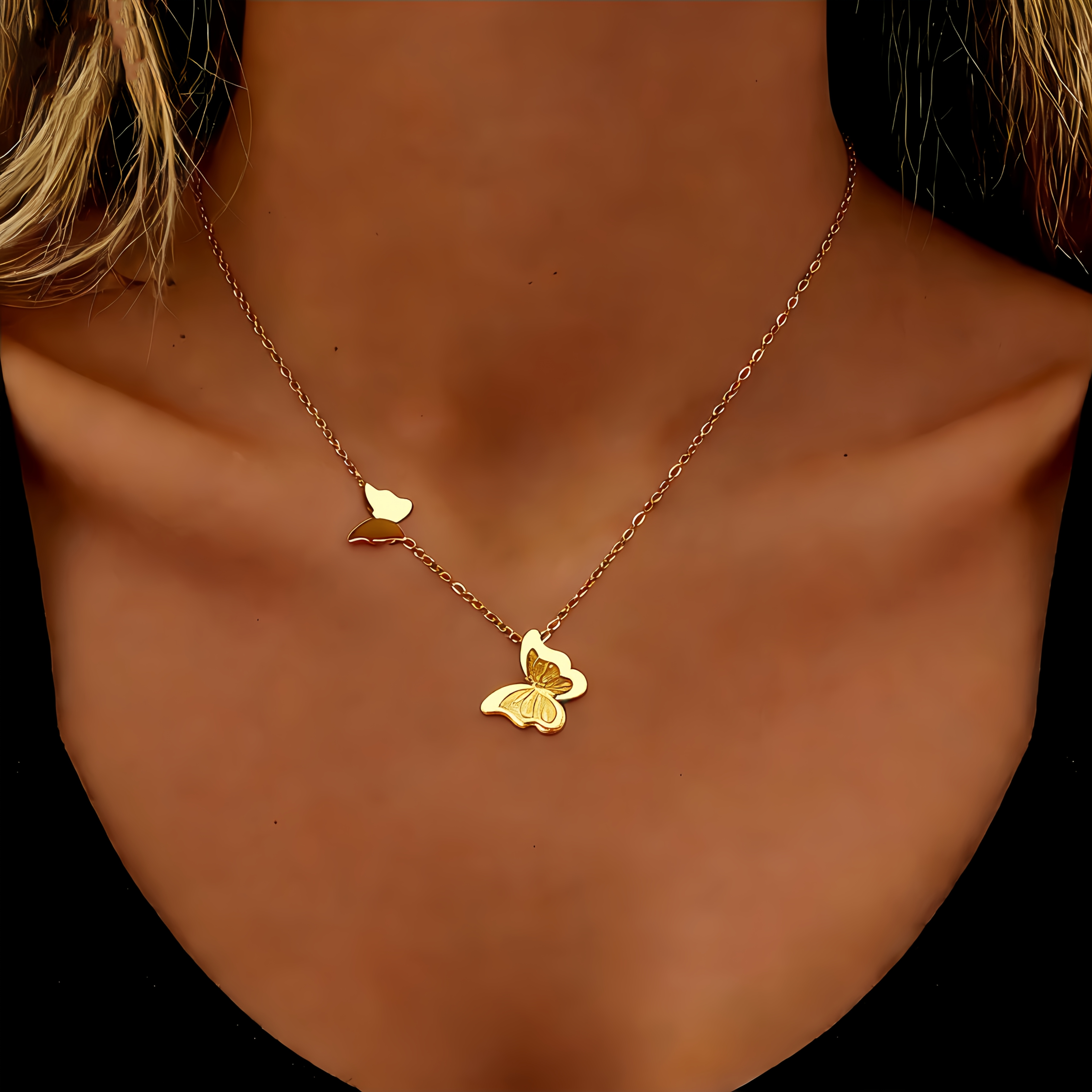 Women's Golden Butterfly Stainless Steel Necklace, Elegant Gift