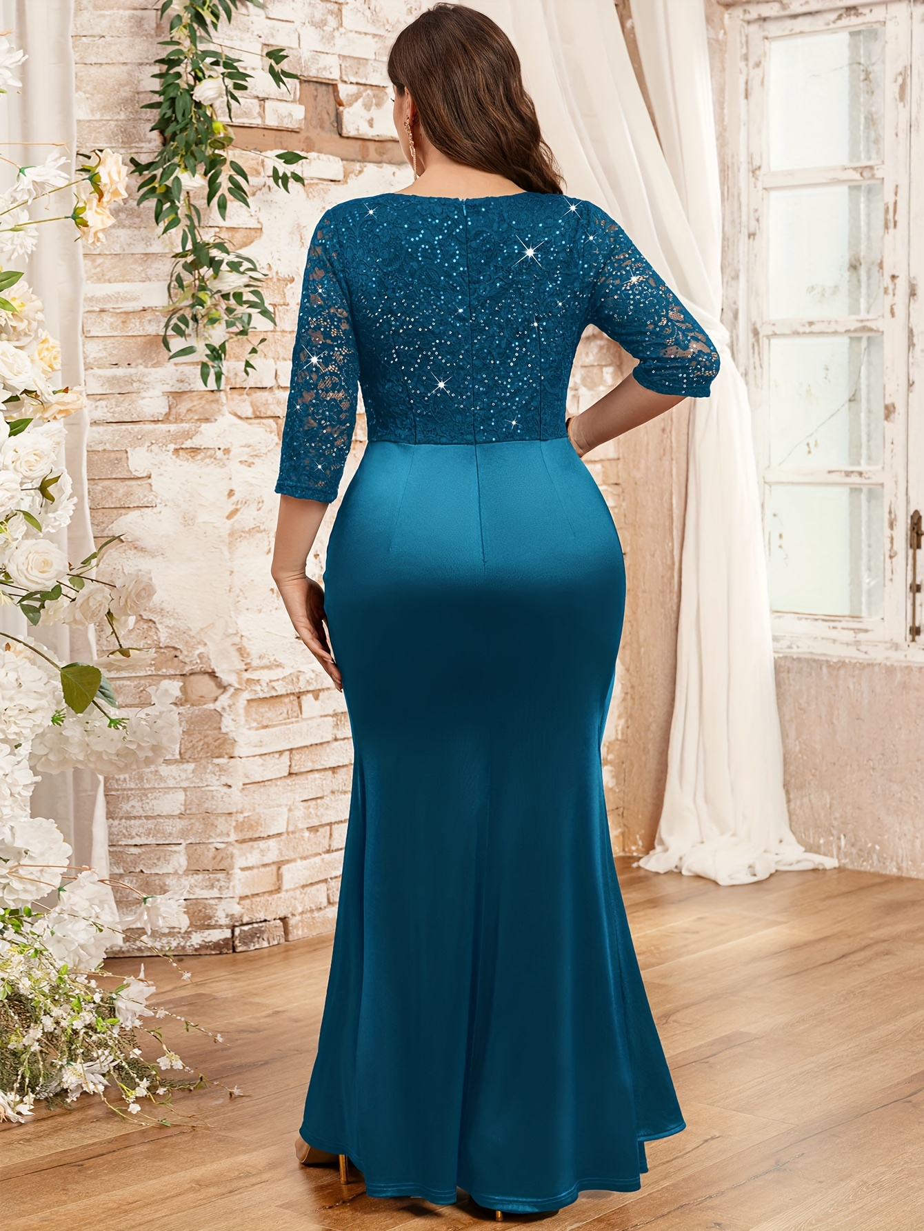 plus size 54528 new popular elegant v neck sequin floral - Temu Cyprus