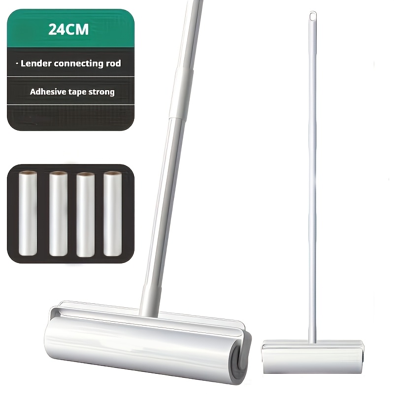 TEMU 5pcs Set (4 Replacement Rolls) With Extendable Long Handle Adhesive Roller Comes With Adhesive Replacement Rolls, Reusable Pet Hair Remover,