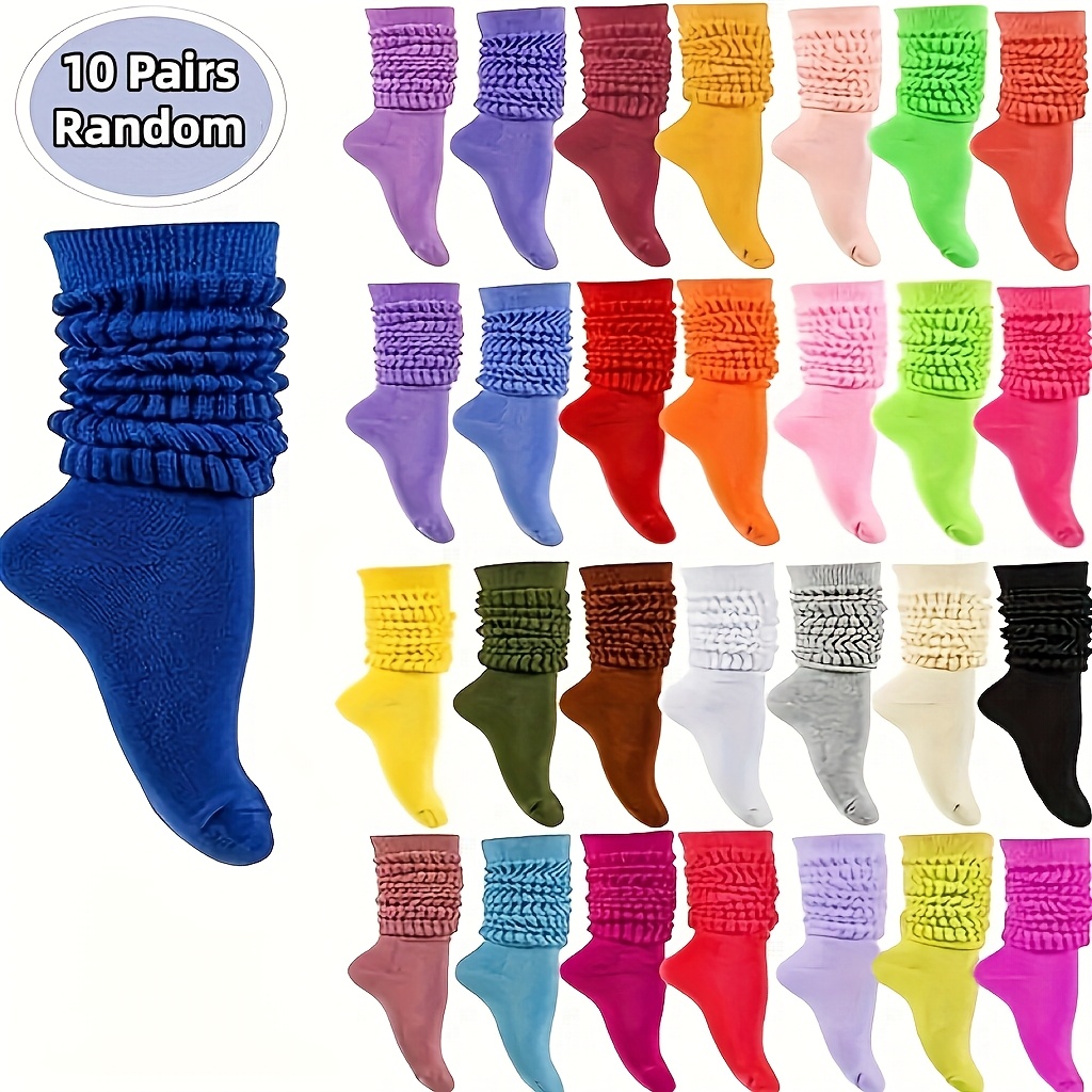 TEMU 10-pair Random Assortment Of Autumn/winter Solid Color Women's Slouchy Socks, Fashionable And Versatile Calf-length Socks For