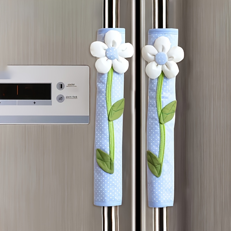 TEMU 2個セット 花柄冷蔵庫ハンドルカバー かわいい防塵カバー 冷蔵庫ハンドルター
