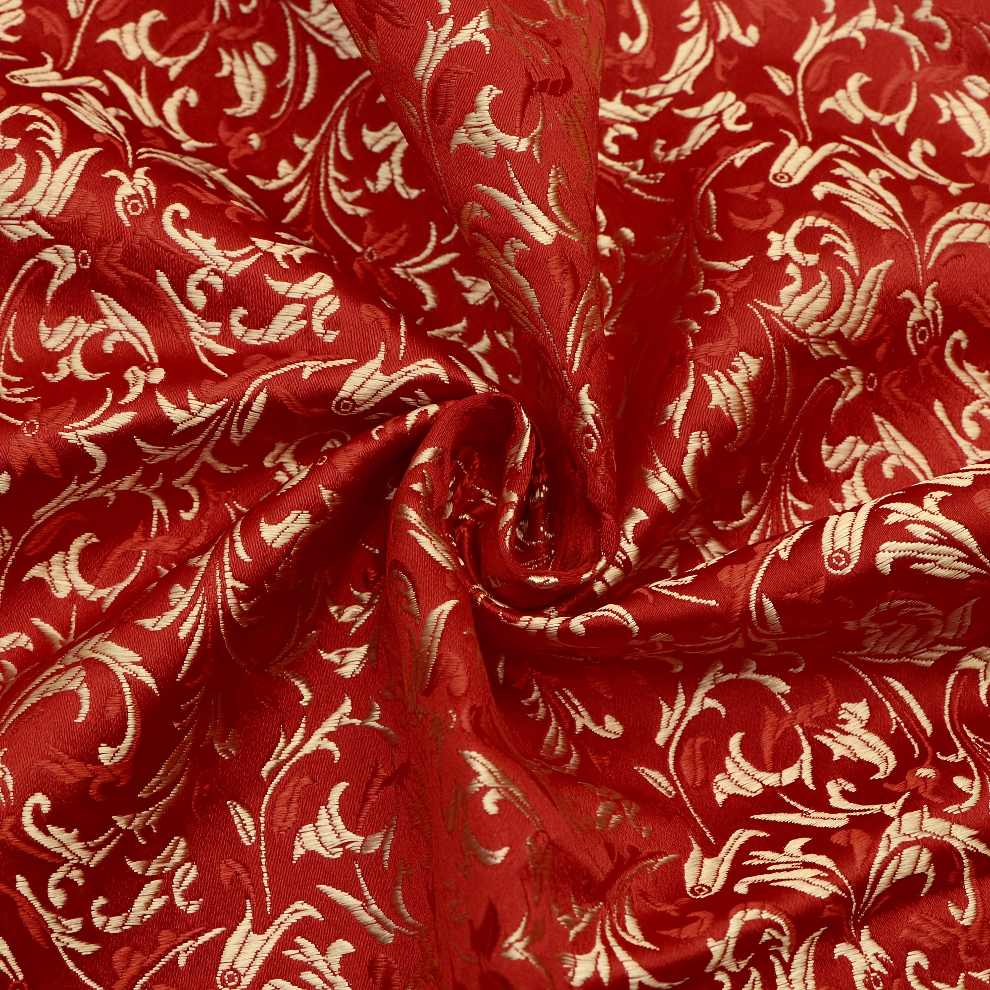 TEMU 1pc 29x19.68inch (75x50cm) Wide Red And Golden Patterned Satin Brocade Jacquard Fabric, Embroidered Damask Upholstery Fabric, For Cosplay,