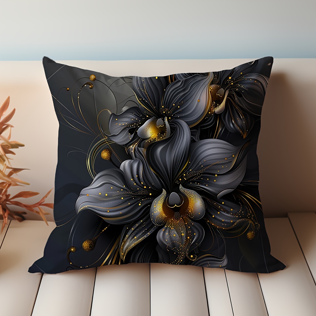 

1pc, Black Orchid Double-sided Print, Peach Skin Velvet Throw Pillow Cover (17.7"x17.7"/ 45cm*45cm), Contemporary Style, Sofa Cushion Case, Decorative Pillowcase For Home & Living Room Decor