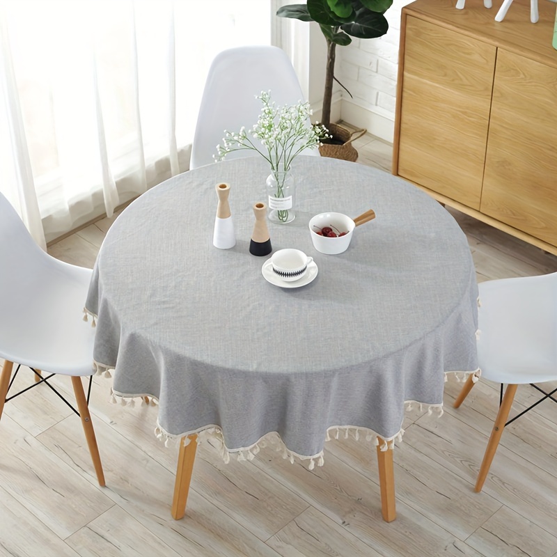 1pc   solid color tassel round tablecloth polyester blend machine woven round shape for coffee shop bedroom coffee table decor