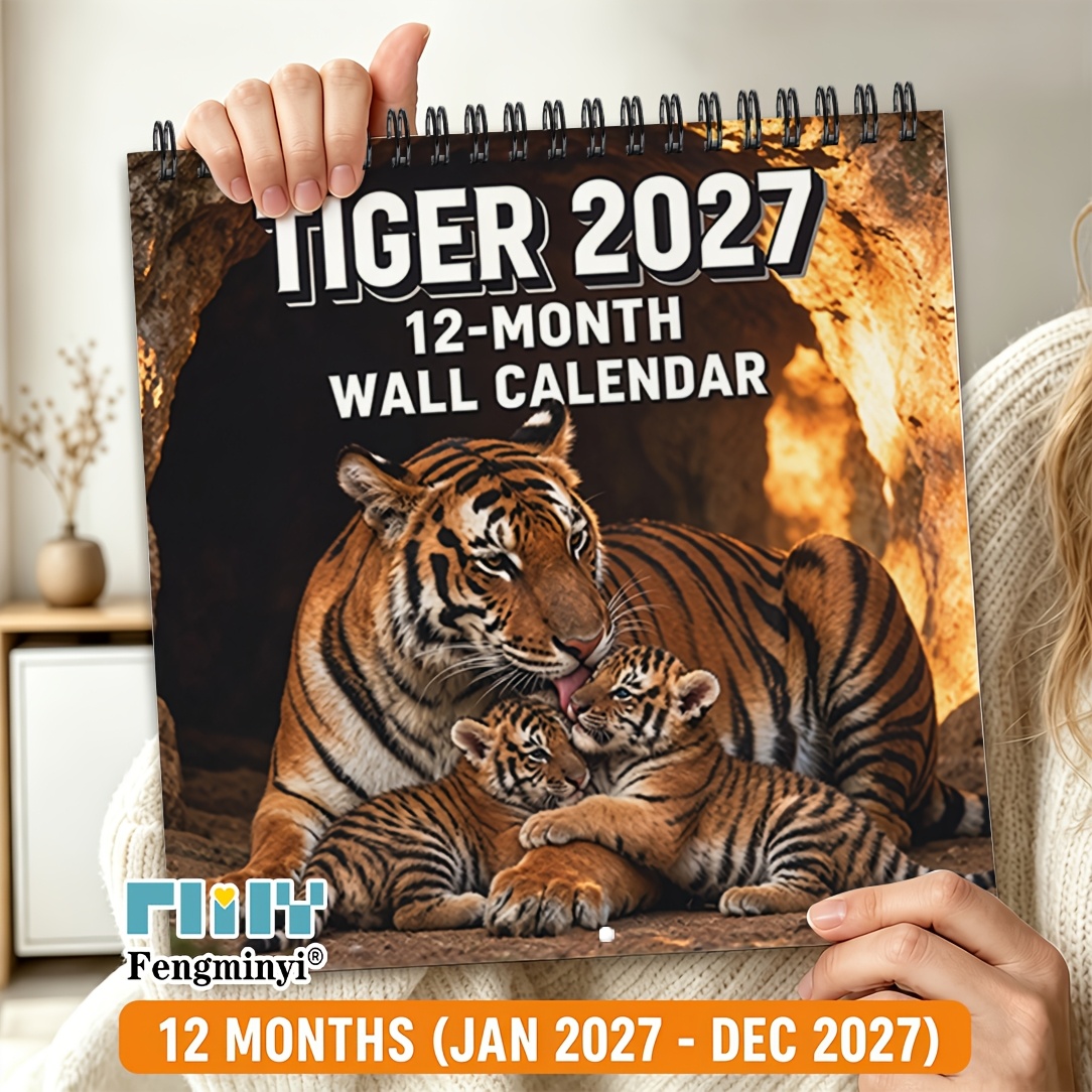 TEMU 1pc, 2027 Tiger-themed Calendar 8.3 X 8.3 Inches 12-month Calendar Home Office School Wall Decoration Calendar Cute Pattern Suitable For