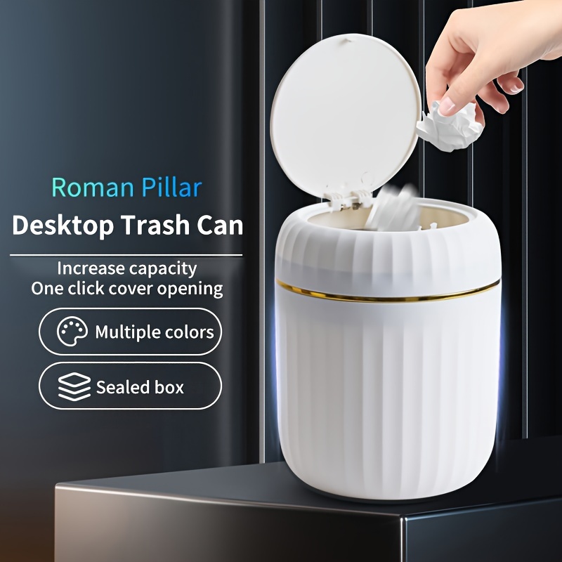 

1pc 4l Desktop Trash Can, Press-type Living Room Table Waste Paper Bin, Car-mounted Garbage Bin, Bedroom Dining Table Trash Bin, Home Organization And Cleaning Supplies