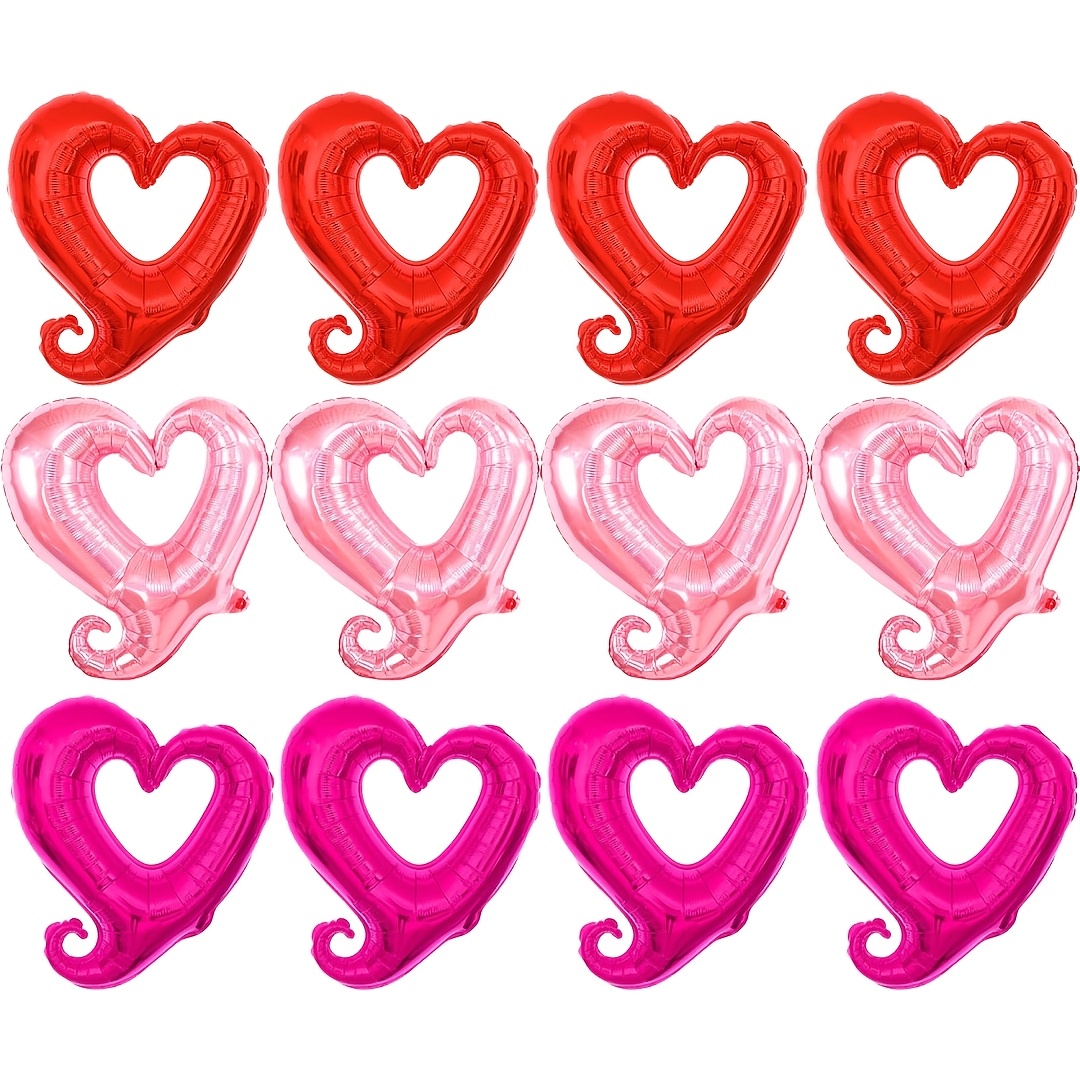 Image of 12pcs Red, Pink, And Rose Red Heart-shaped Film Balloons For Valentine's Day, Anniversary, Proposal, Engagement, , And Anniversary Celebration Atmosphere Decoration Supplies