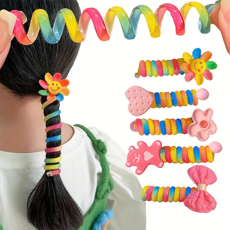 

5 Pcs Cute Elegant Phone Cord Hair Ties, With Charms Colorful Ponytail Scrunchies, Stretch Hair Accessories Gifts