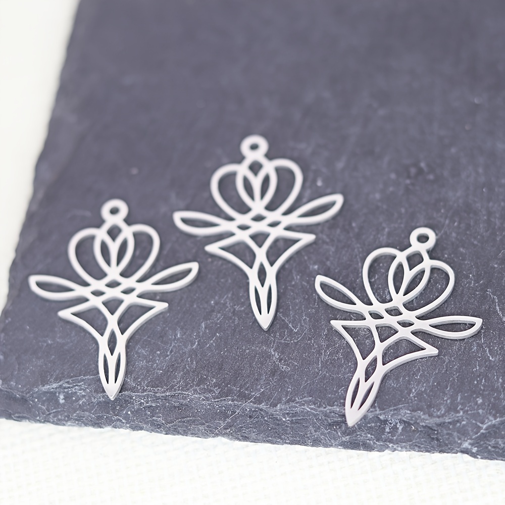3pcs Vintage For Lotus Flower Stainless Steel Hollow Wand Pendant Charms For Jewelry Making Diy Earrings Necklace Accessory